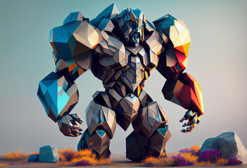 Poster - beautiful surreal geometric golem concept, contemporary colors and mood social background. generativ