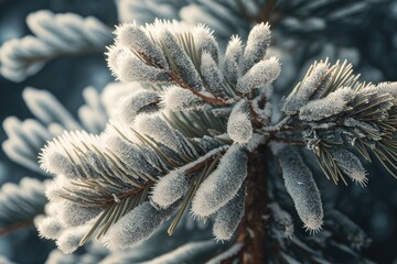 Wall Mural - snow-covered pine tree in winter. Generative AI