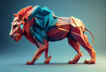 Aufkleber - Beautiful surreal geometric Manticore concept, contemporary colors and mood social background. Generative AI technology.
