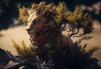 Aufkleber - Beautiful surreal geometric Manticore concept, contemporary colors and mood social background. Generative AI technology.
