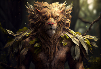 Aufkleber - Beautiful surreal geometric Manticore concept, contemporary colors and mood social background. Generative AI technology.
