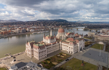 Wall Mural - The Best of Budapest Aerial View of Hungarian Parliament Building and Danube River in Cityscape from a Drone Point of View