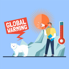 Wall Mural - global warming concept. increasing earth temperature. polar bear on melting ice in sea in arctic. di