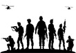 silhouette of a salute soldier military salute in black and white background.