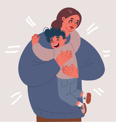 Wall Mural - Vector illustration of happy kid boy hugging mom. Family love