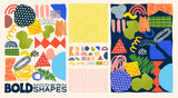 Fototapeta Młodzieżowe - A collection of bold and playful collage cut out shapes, textures and patterns. Layout vector illustration.