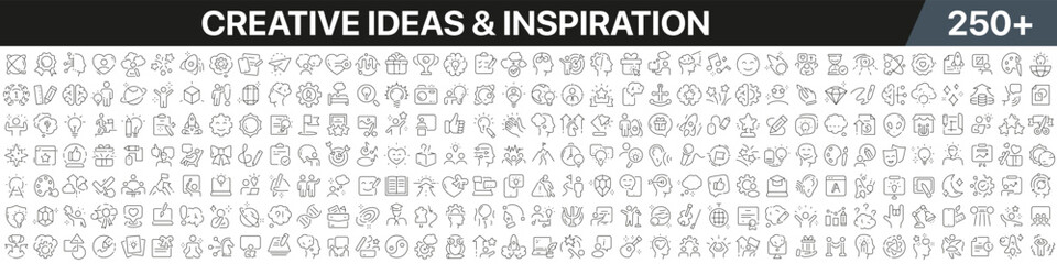 creative ideas and inspiration linear icons collection. big set of more 250 thin line icons in black