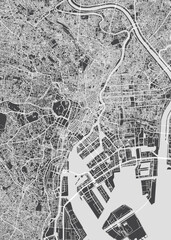 Wall Mural - City map Tokyo, monochrome detailed plan, vector illustration
