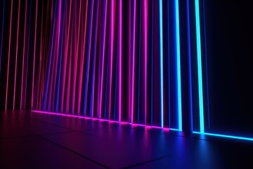 Wall Mural - abstract minimal background, vertical pink blue neon lines, glowing in the ultraviolet spectrum. Cyberspace. Laser show. Futuristic generative ai wallpaper.	