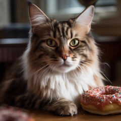 Sticker - cat eating a donut Generative AI