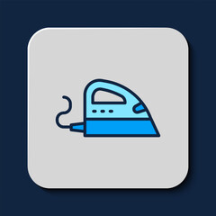 Poster - Filled outline Electric iron icon isolated on blue background. Steam iron. Vector