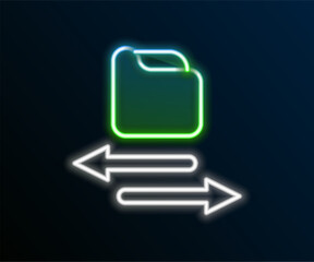 Wall Mural - Glowing neon line Transfer files icon isolated on black background. Copy files, data exchange, backup, PC migration, file sharing concepts. Colorful outline concept. Vector