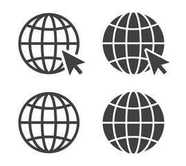 Poster - Click to go to website icon set, web icon symbol, website icons, internet symbols. world icons, earth globe signs in line and flat styles. Vector 