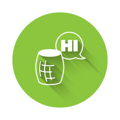 Poster - White Voice assistant icon isolated with long shadow. Voice control user interface smart speaker. Green circle button. Vector