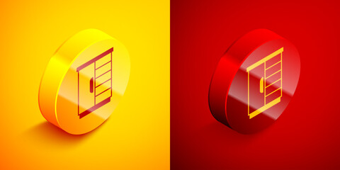 Wall Mural - Isometric Wardrobe icon isolated on orange and red background. Cupboard sign. Circle button. Vector