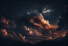 Starry Night Sky With Clouds In The Distance. Generative AI