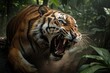 Furious tiger growling and attacking with full force, wildlife, action shot, with generative AI technology