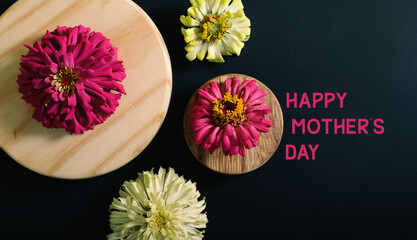 Poster - Zinnia flowers with happy mothers day greeting text background.