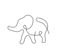 Wall Mural - Vector isolated one single simplest contemporary line elephant side view colorless black and white contour line easy drawing