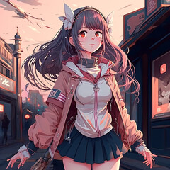 Wall Mural - full body anime girl cartoon Generative AI