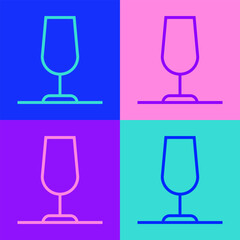 Sticker - Pop art line Wine glass icon isolated on color background. Wineglass sign. Vector