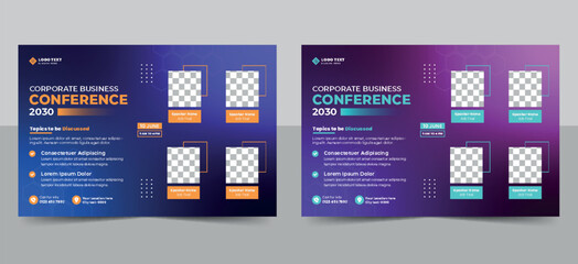 Wall Mural - Corporate horizontal business conference flyer template or online webinar and technology conference social media banner layout. live webinar event invitation banner.