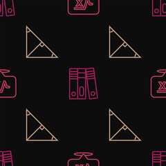 Poster - Set line Square root of x glyph, Angle bisector triangle and Office folders on seamless pattern. Vector