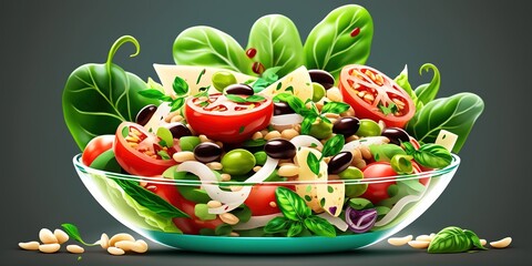 Wall Mural - Beans, tomatoes, onions, and lettuce leaves make up a fresh, healthful, diet-friendly salad. Generative AI