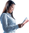 Smiling businesswoman reading book