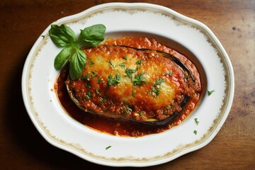 Wall Mural - Eggplant smothered in a savory tomato sauce and baked. Generative AI