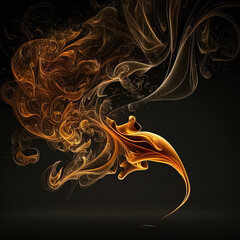 Wall Mural - Flame, gold fire smoke on black background, smoking wave, luxury incense on black. Generative AI