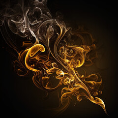 Wall Mural - Flame, gold fire smoke on black background, smoking wave, luxury incense on black. Generative AI
