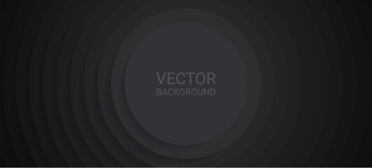 Poster - Concentric circles with shadows. Abstract dark background. Black circulars. Cut out paper. Vector graphic design