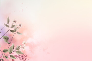 Wall Mural - Light pink paper texture background. Tiny petal flower painting in watercolor style. Generative AI.