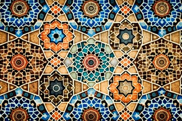 Seamless Moroccan mosaic Tile pattern with colorful Patchwork. Vintage Portugal azulejo, Mexican Talavera, Italian majolica Ornament, Arabesque motif or Spanish ceramic Mosaic