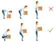 © designer_things - Lifting technique safe movement. Safety. Correct and incorrect instruction for moving heavy packages for workers. Ergonomic movement for loading objects vector flat illustration