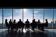 © Studio Zenith - Ensemble de personnes, hommes et femmes, en reunion dans les bureaux d'une entreprise, locaux moderne et lumineux, personnes sont en contre-jour, en ombres chinoises