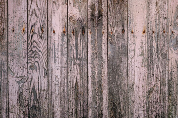 Poster - Detail of old rustic wooden planks wall with scraps of pink flacking paint, grunge texture