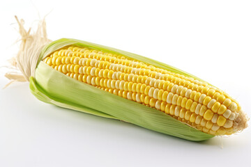 Wall Mural - Sweetcorn, corn, corn on the cob on a white background, isolated, generative ai, Fresh tasty vegetables, Fresh ingredients, cooking ingredients