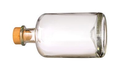 Poster - Empty colorless glass bottle, isolated.