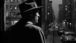 film noir private detective walking in the street, black and white - by generative ai