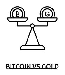 Wall Mural - bitcoin vs gold with name icon illustration on transparent background