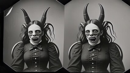 timelapse of two victorian sisters undergoing a demonic transformation. looping. nineteenth century 