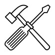 hammer and screwdriver outline icon illustration on transparent background