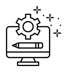 Poster - Monitor gear pencil icon illustration on transparent background
