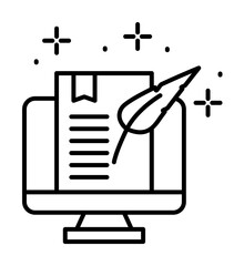 Poster - Monitor feather text icon illustration on transparent background