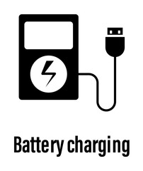 Poster - Battery charging with description icon illustration on transparent background