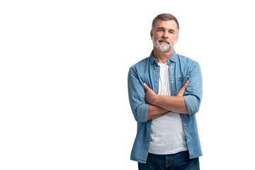 Portrait of smiling mature man standing on transparent background