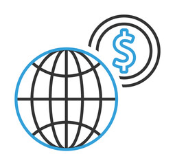Poster - finance globe 2 colored line icon illustration on transparent background