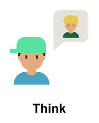 Poster - think, male color icon illustration on transparent background
